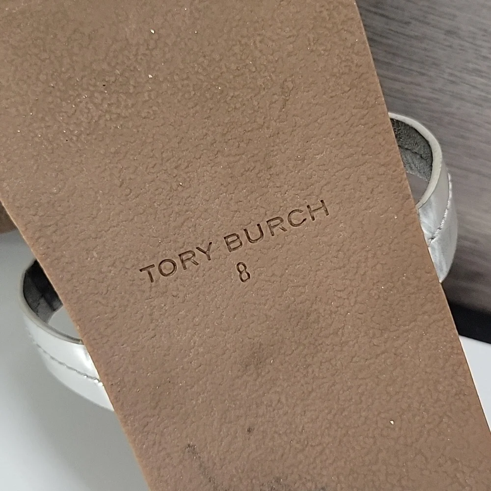 Tory Burch Silver Logo Thong Sandals Sz 8